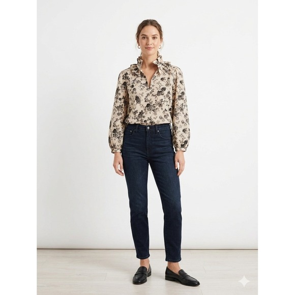 Tuckernuck Tops - Tuckernuck Bouvier Blouse Faded Roses Floral Ruffle Neck Cream Black Size M‎